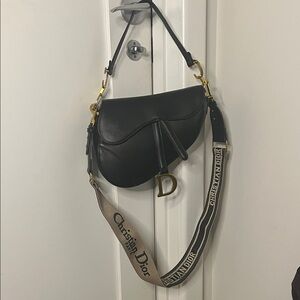 Dior Black Saddle Bag with Gold Accents